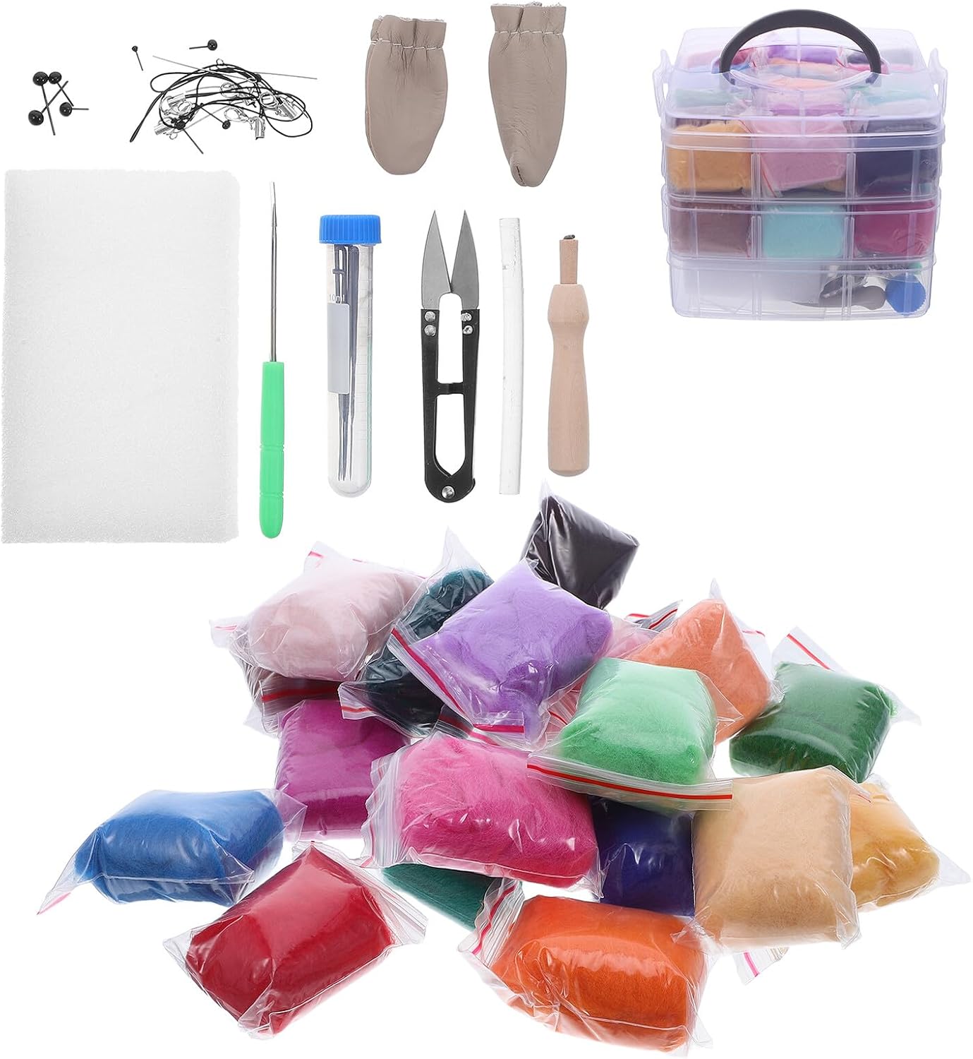 CORHAD DIY Needle Felting Kit for Beginners with 40 Colors Wool Roving 3g Each Complete Wool Felting Tools Set with Storage Box for Handmade Crafts