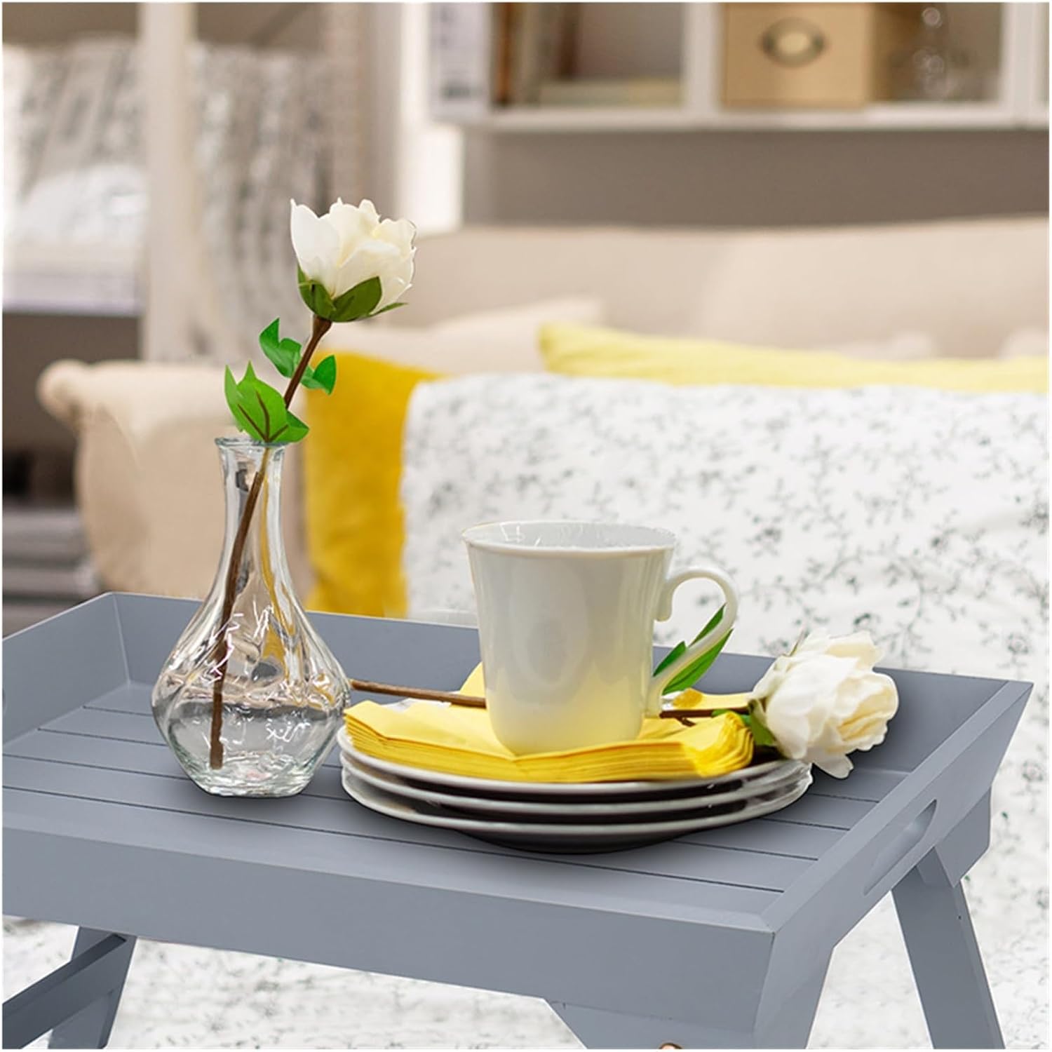 Folding Dining Table Folding Table Sofa Dormitory Bed Notebook Table Tray Camping Picnic Portable Small Table 31 * 21.5 * 8.9Cm Wooden Lazy (Color : White Small)