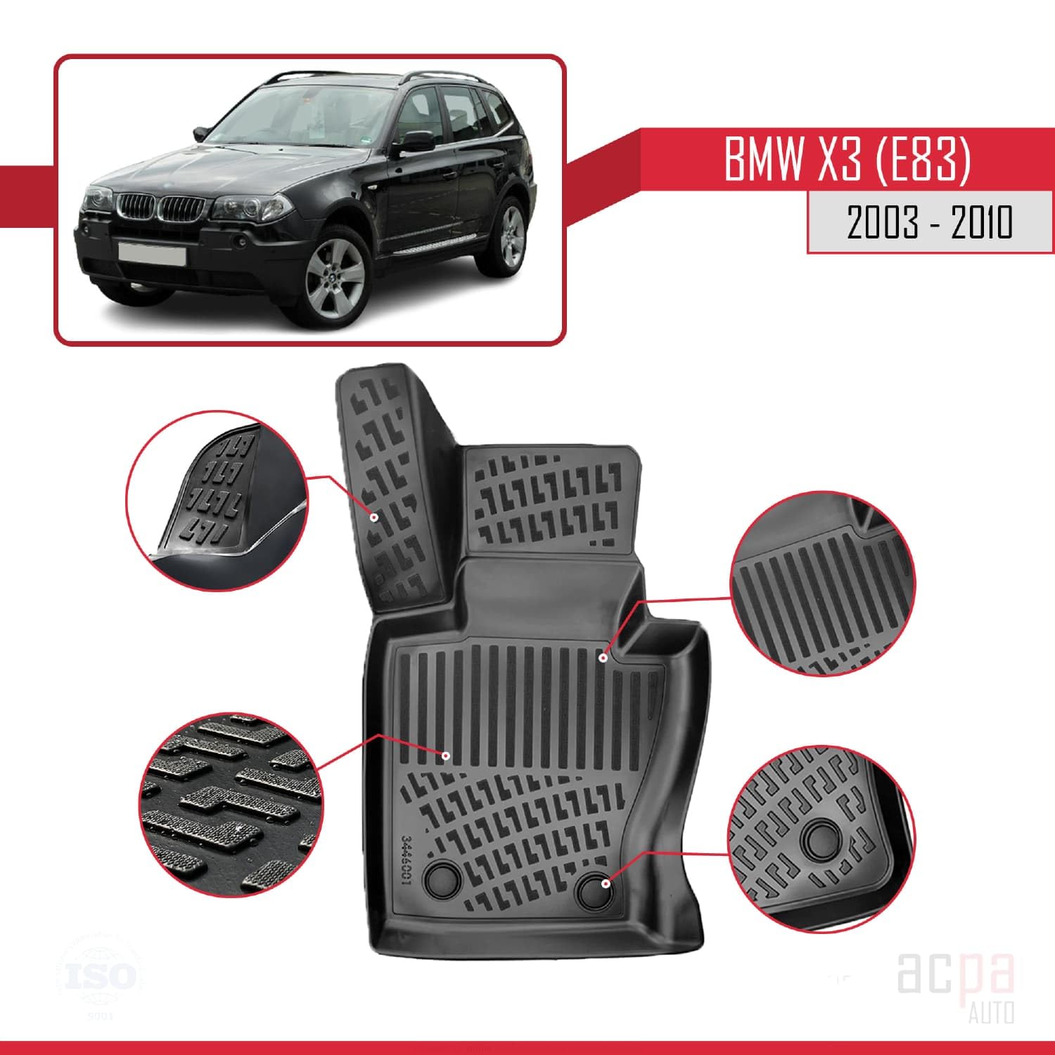 dywaniki samochodowe do BMW X3 (E83) 2003-2010 4D gumowe dywaniki czarne