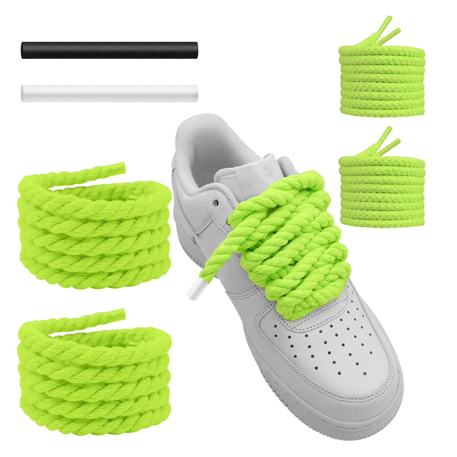 UamGlsob Thick Rope Shoe Laces for Air Force 1, 10mm/15mm Wide Round Cotton Chunky Shoelaces Replacement Strings for Sneakers