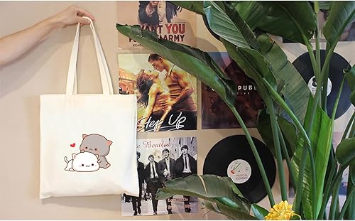 Miniatura 3 de KEEVICI Linda bolsa de lona con diseño de gato para mujer, diseño estético kawaii, bolsas de compras reutilizables