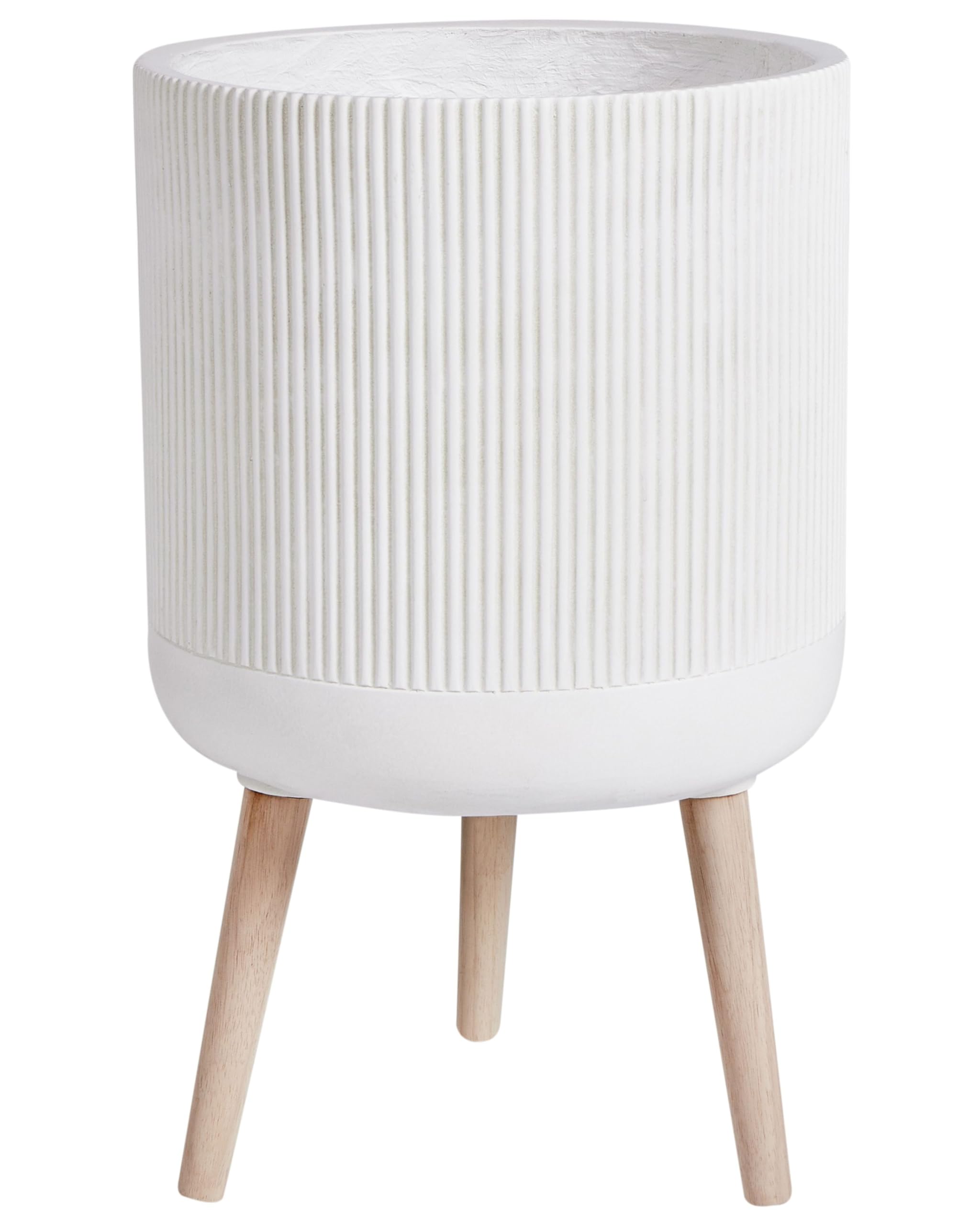 Blumentopf groß MgO Hellbeige Rillen rund 35x35cm mit Loch In- & Outdoor Maclura