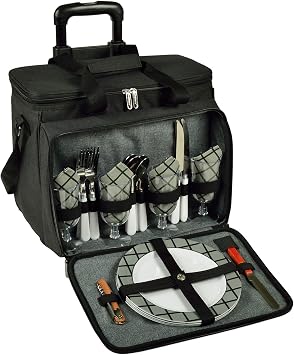 Picnic at Ascot Original Insulated Picnic Cooler with Service for 4 on Wheels-Designed & Assembled in the USA