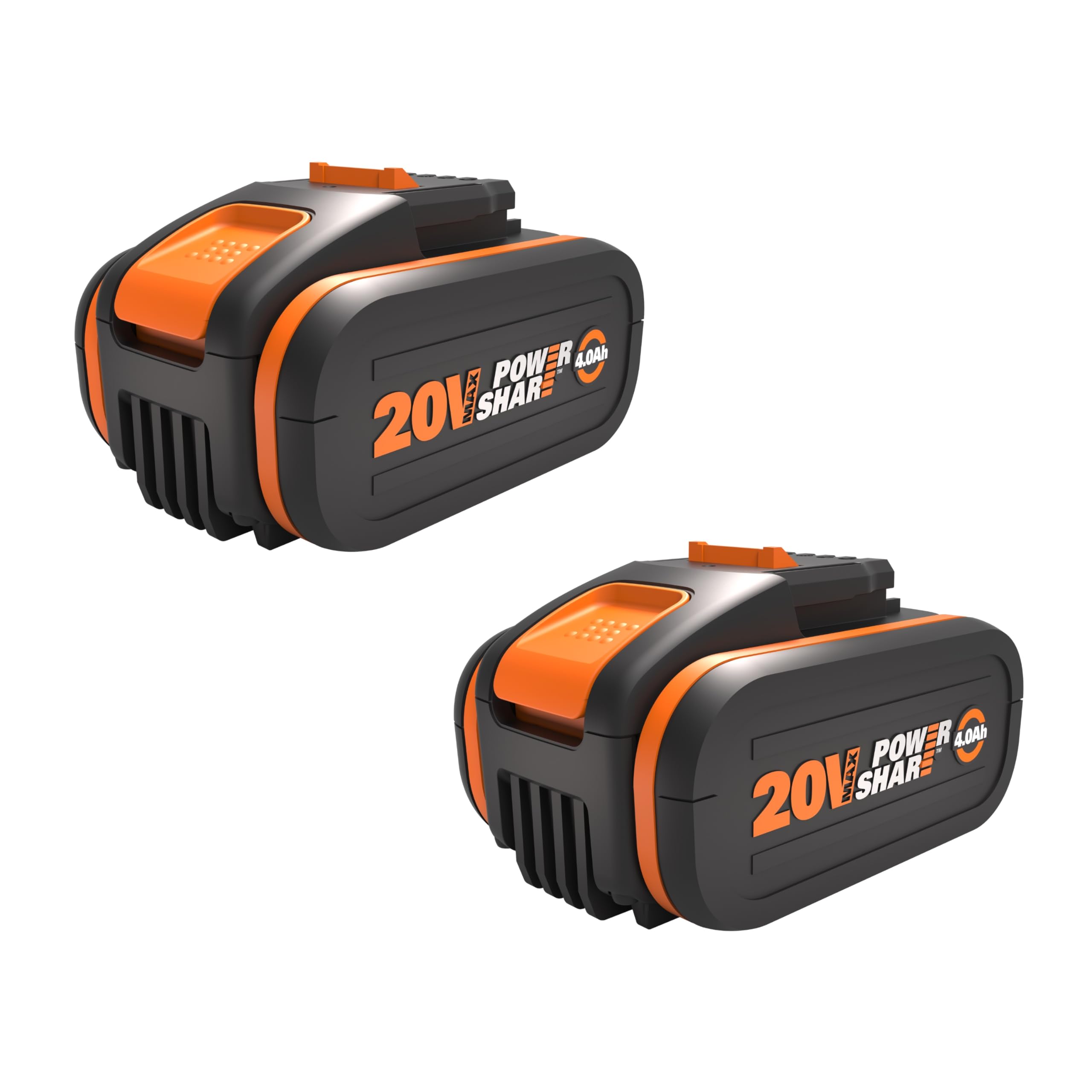WORX - Set 2 Batteries 20 V / 4Ah - Pour Outils De Jardinage Et De Bricolage - Batterie Lithium-Ion Compatible avec Outils Worx PowerShare 20V / 40V - Livré avec chargeur