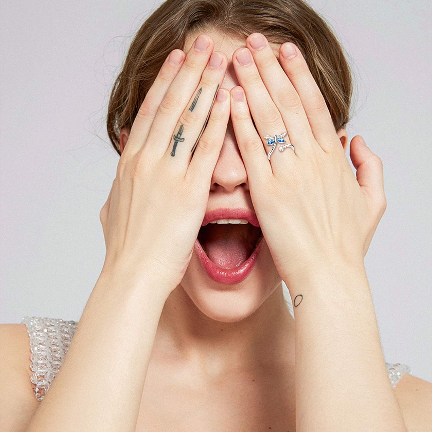 AOBOCO Butterfly Dragonfly Sterling Silver Wrap Ring Jewelry Gifts for Women with Crystals - Image 2