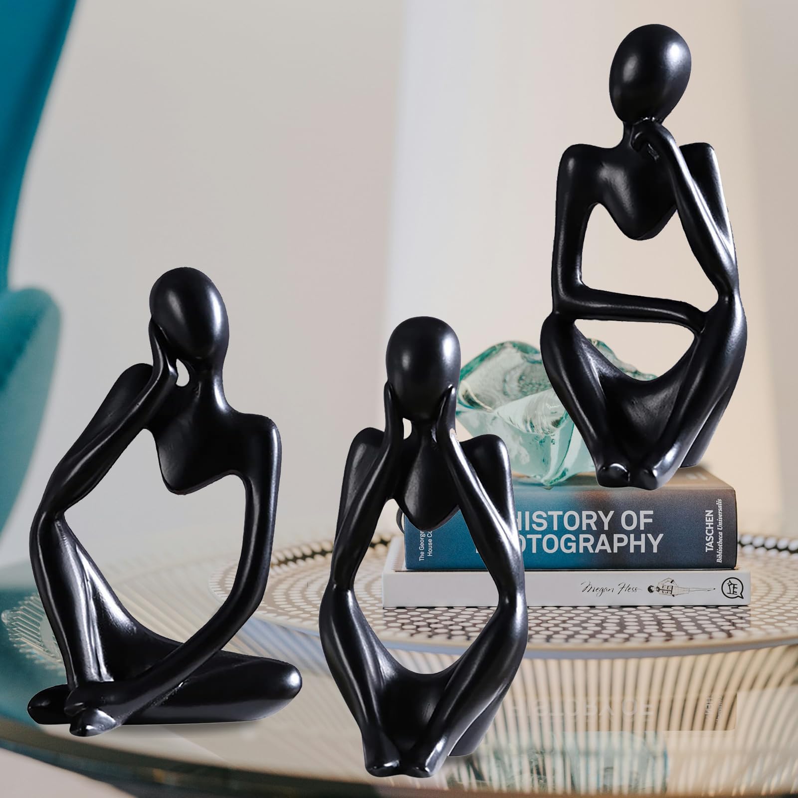 AOOGON 3 figuras de arte abstracto, estatuas decorativas, escultura de pensador, adornos para sala de estar, estantería, mesa de comedor, oficina (negro)