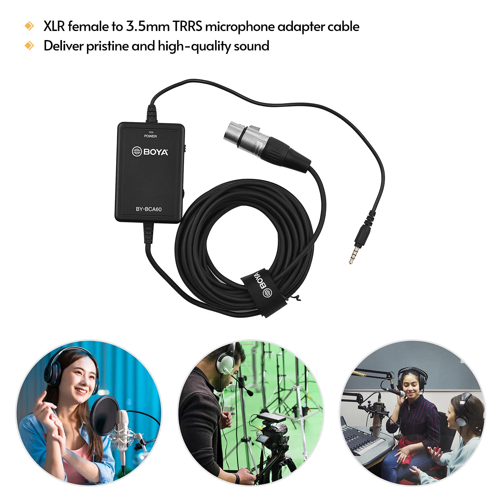 BOYA BY-BCA60 6M/20FT Ultra Long Microphone Cable XLR to 3.5mm TRRS Connector Supports Volume Gain Control 48V Phantom Power with 3.5mm Headphone Jack for Smartphone Tablet Laptop Camera: Buy Online at Best