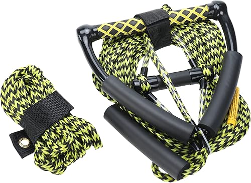 Miniatura 3 de SearQing Cuerda de esquí de Wakeboard con asas flotantes y agarre de EVA, cuerda de remolque para tubos remolcables, 4 secciones, longitud ajustable