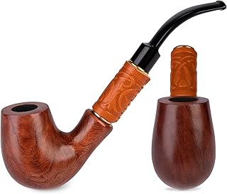 7.5''/19cm Long Pear Wood Tobacco Smoking Pipe - for 9mm Filter. Velvet pouch gift
