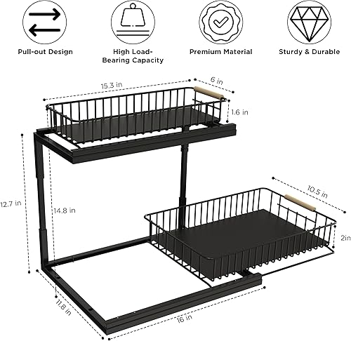 Miniatura 2 de Organizador para debajo del fregadero, organizador de gabinete extraíble de 2 niveles para fregadero, estantes de almacenamiento para gabinete