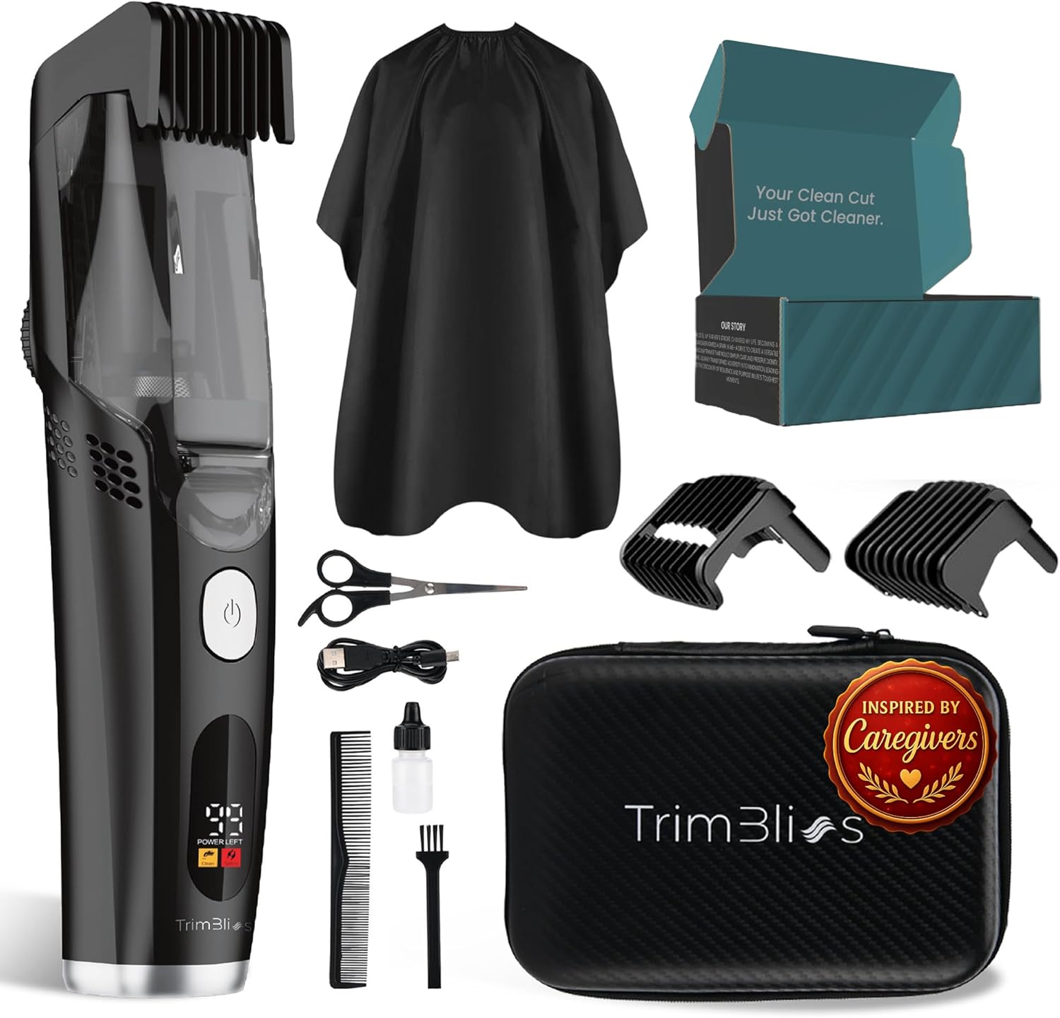 Vacuum Beard Trimmer for Men – Rechargeable Trimmer with Vacuum, Titanium Blade, Adjustable Comb, Waterproof Cordless Hair Clippers & Beard Kit for Less Mess Grooming