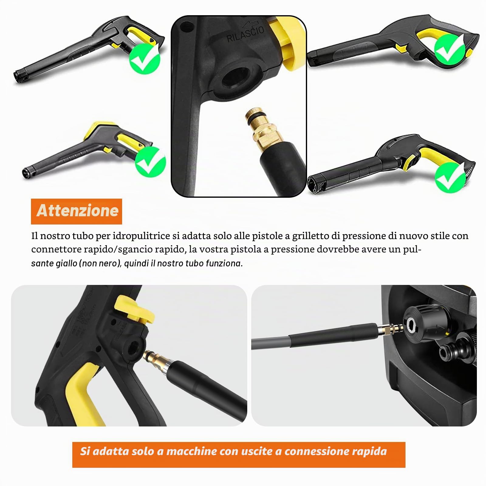 15M Super Flessibile Gomma per Tubo idropulitrice per Karcher K2 K3 K4 K5 K6 K7, 3600PSI Tubo di Prolunga con Attacco Connettore Rapido a Click per Kärcher Accessori ad Alta Pressione