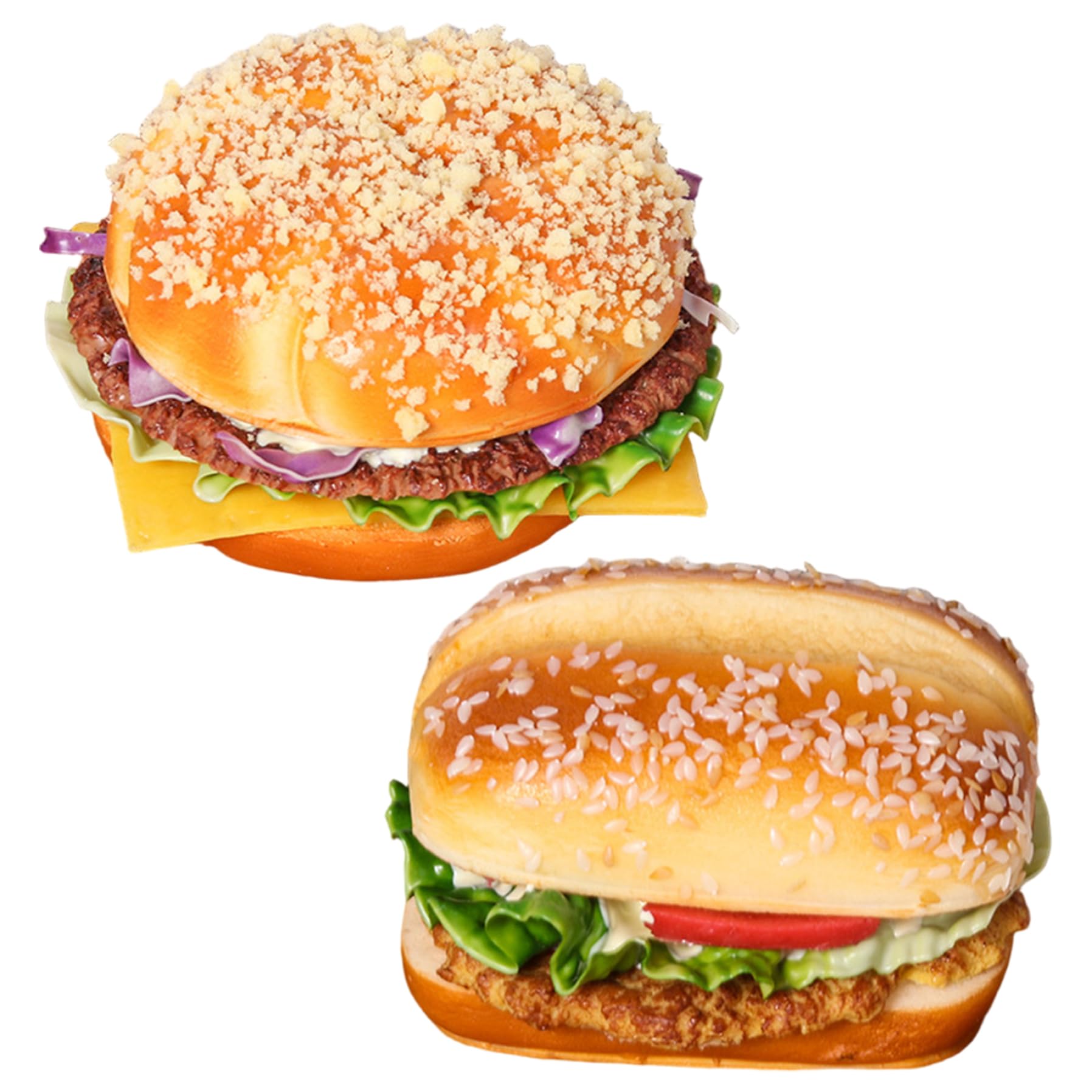 Uanqfegy Burger - 2Pcs Realistic Artificial Simulation Burger, Faux Food Props Kitchen Decorations for Home Shop Bakery Display