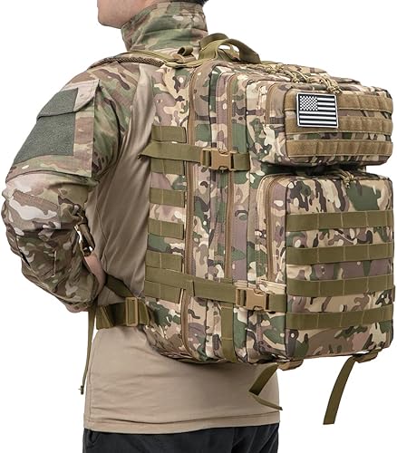 Miniatura 4 de QT&QY - Mochila táctica militar de 45 L, mochila de senderismo y excursión, mochila de asalto de la armada, permite empacar para 3 días de