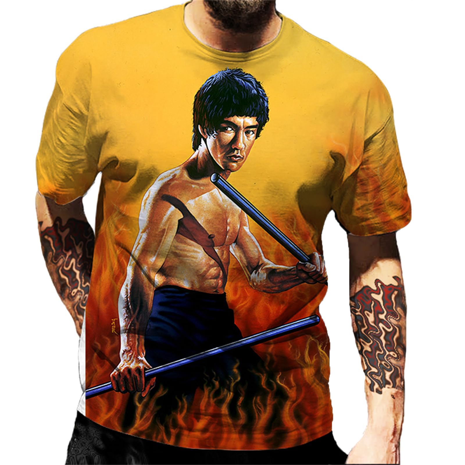 Famesale Men's # 5 Li Xiaolong Dragon T-Shirt For Kung Fu Li Xiaolong Dragon Hip Hop Retro 3D Printed Short Sleeve Tee Shirt