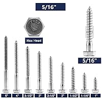 Vista 3 de Tornillos tirafondos de cabeza hexagonal de 5/16" x 3" pulgadas, 20 piezas, acero inoxidable 304 18-8, rosca parcial, tornillos para madera