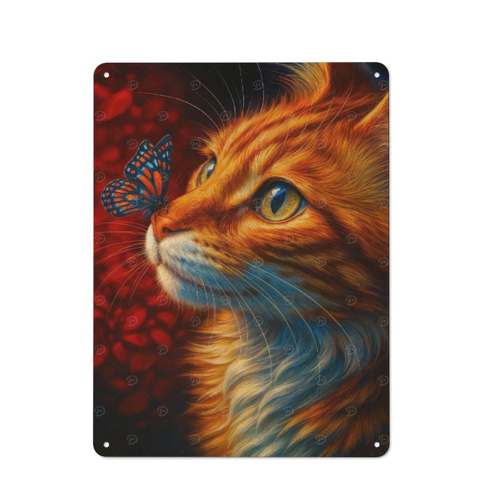 Junmoney Cat With Butterfly On Nose Retro Metal Sign 40X30cm For Garden Room Or Summerhouse, For Garden Room Decor Fans