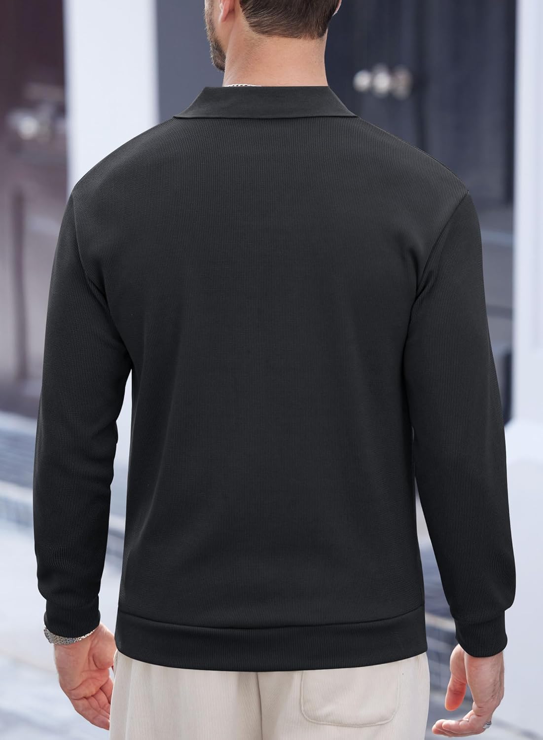 Mens Polo Shirts Long Sleeve V Neck Golf Shirt Casual Solid Color Classic Pullover (S-XXL) - Image 5