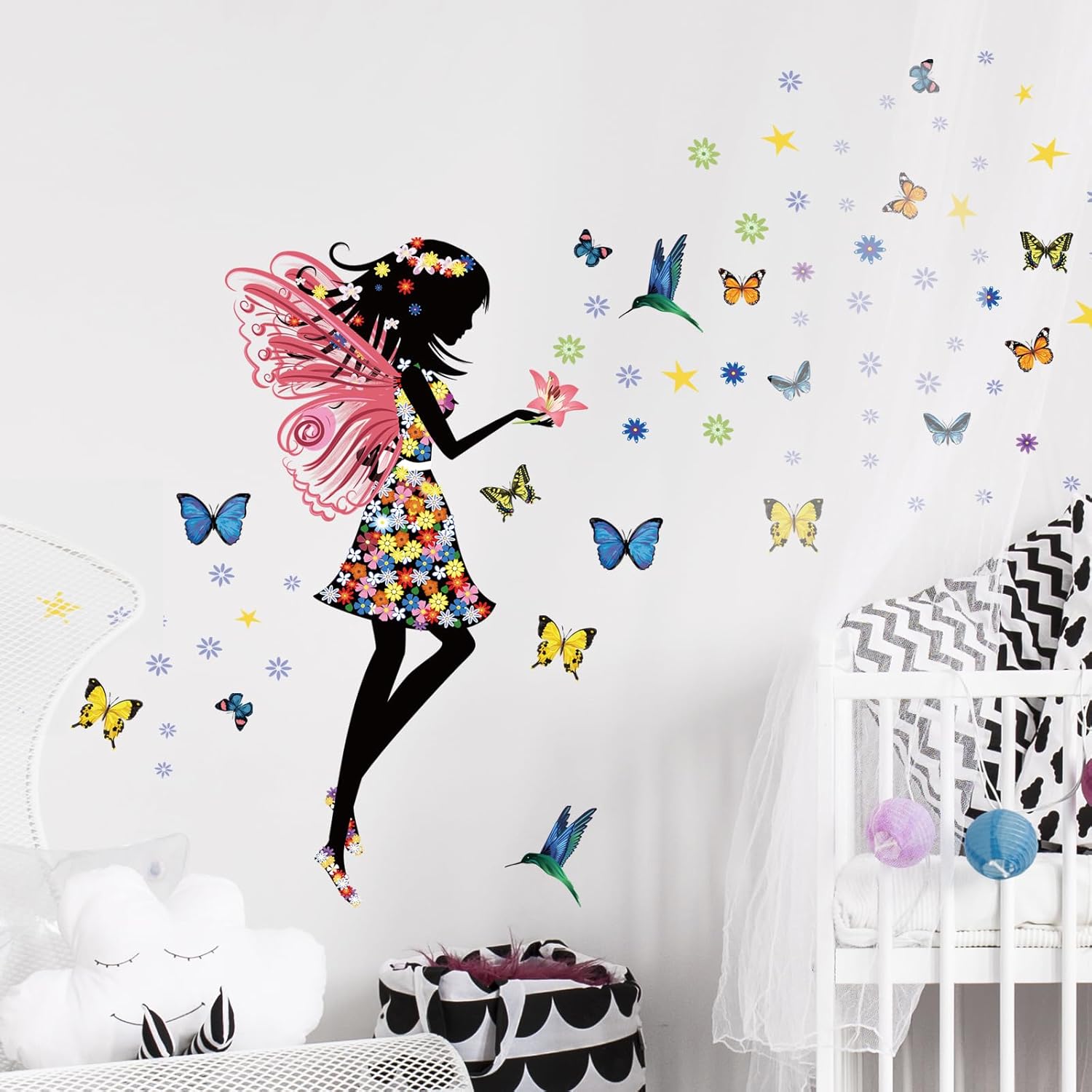 Supzone Butterfly Girl Wall Sticker - Colorful Fairy Wall Decal, Floral DIY Removable Vinyl Art Stickers - Mural for Girls' Nursery/Kids' Bedroom/Living Room Decor - Image 9