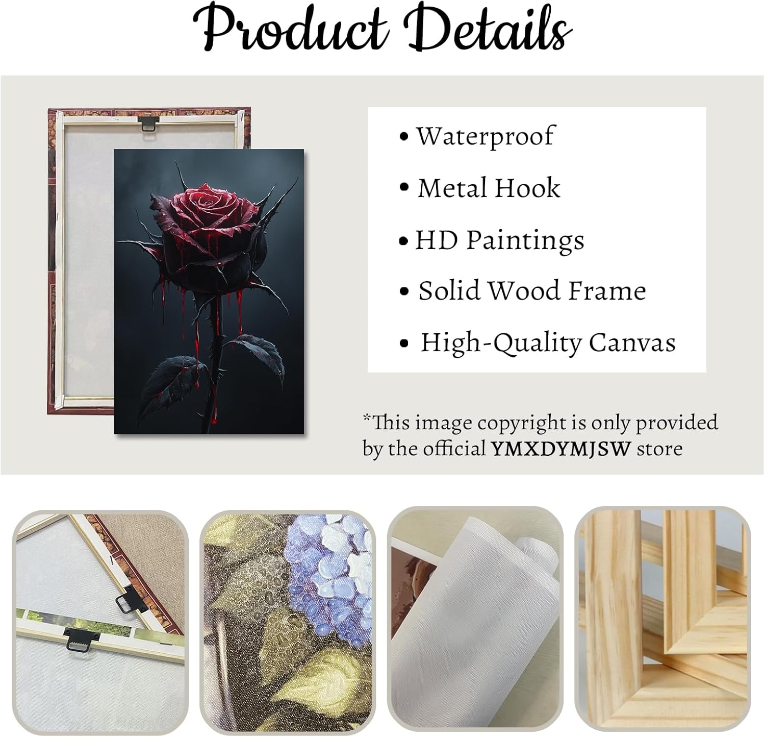YMXDYMJSW Red Rose Canvas Wall Art Modern Abstract Rose Pictures Gothic Romantic Roses Poster Prints Black and Red Flowers Paintings for Bathroom Decor Frame (Blue,18L x 12W)