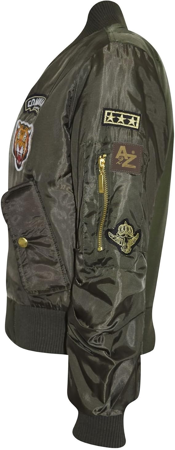 Kids Jacket Girls Boys Badges Print Bomber Padded Zip Up Biker Jacktes MA 1 Coat