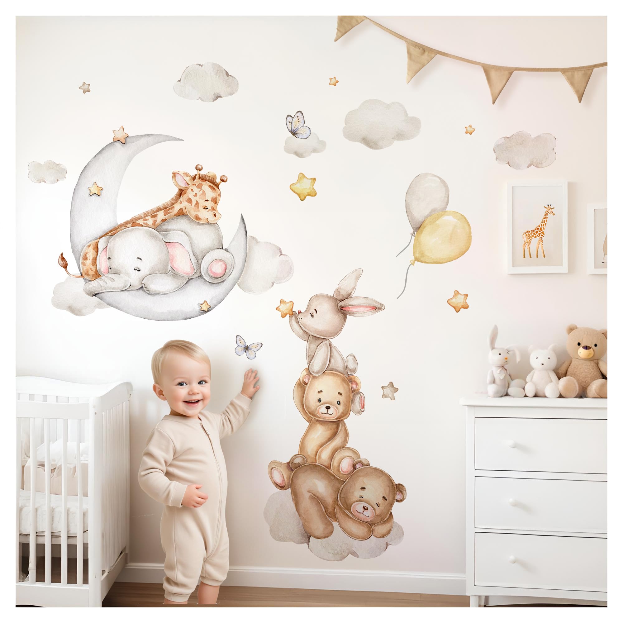 Sticker mural autocollant animaux lune durable pour chambre d'enfant