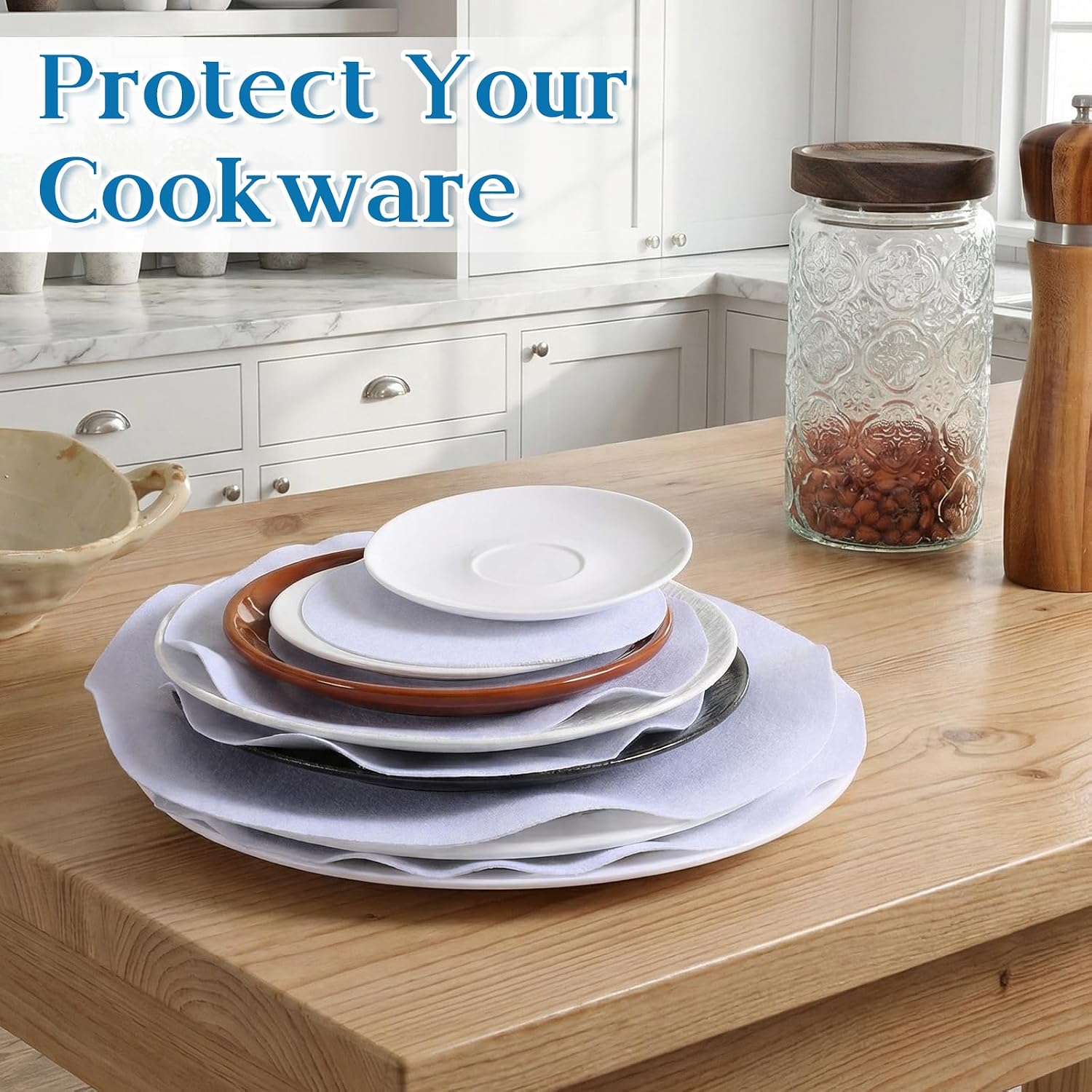 Plate China Storage Dividers, 160 Pcs Felt Plate Storage Containers Dividers Protectors 3 Sizes Thick Soft Round China Dish Protectors for Porcelain Cookware Protecting and Stacking, White
