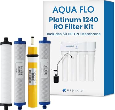 Genuine Aqua Flo Platinum 1240 RO Filter Replacement Kit with 50 GPD Membrane and Cartridges | 4-Stage Filtration, Easy Install, Contaminant Reduction, Improved Taste, Cost-Effective Water Solution