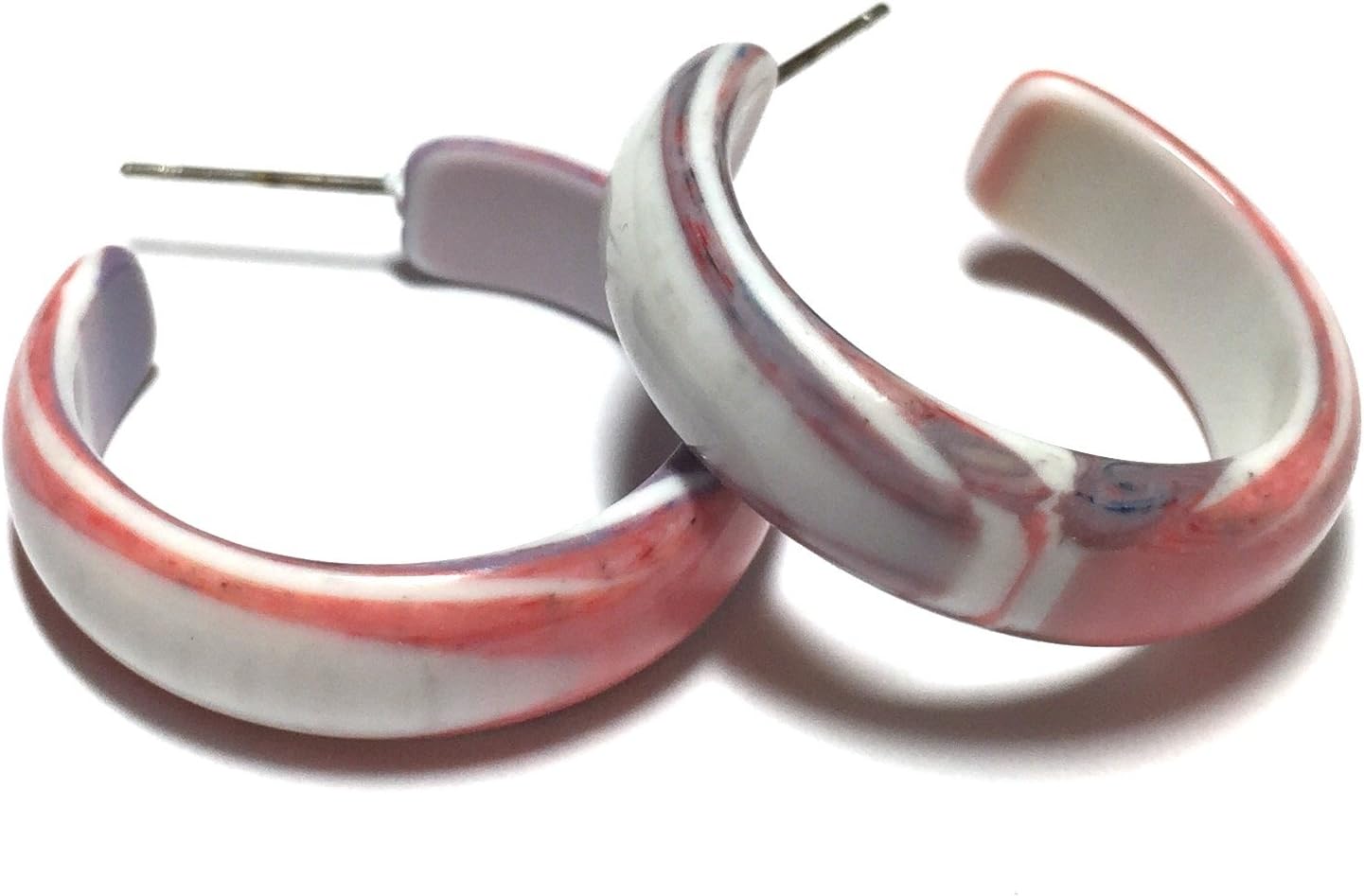 Lilac and Pink Agate Hoops | Vintage Lucite Marbled Simple Hoops - SIM-PU-3
