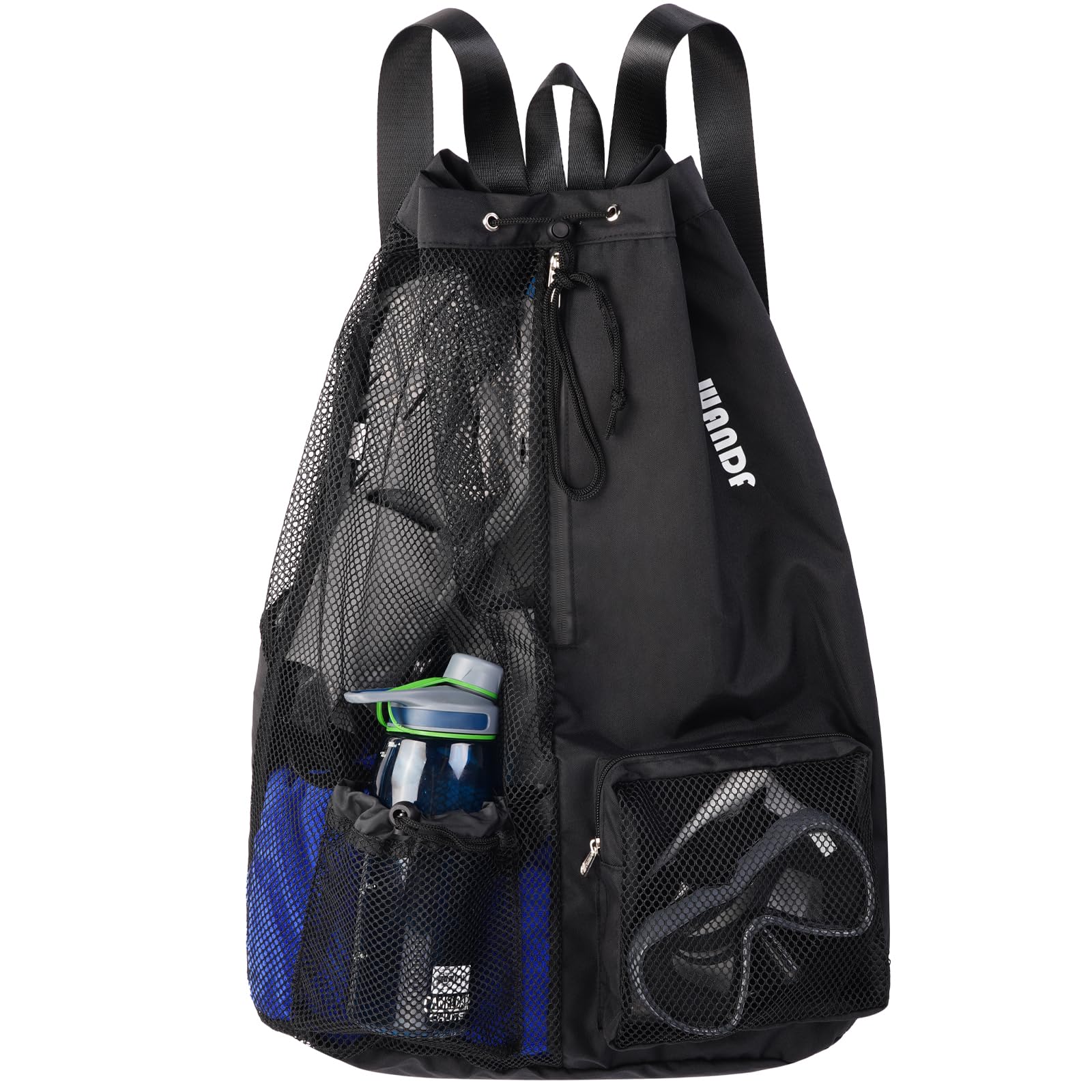 WANDF Swim Bag Mesh Drawstring Backpack with Wet Pocket for Swimming, Gym, and Workout Gear