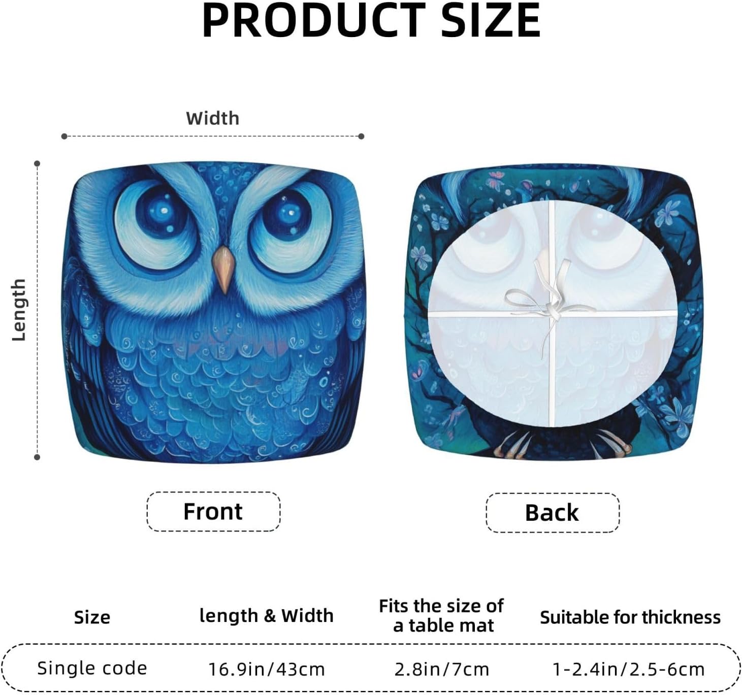Blue Owl Print Square Cushion Covers 6 Pcs Set Elastic Non-Slip Seat Cushion Slipcovers Pet Furniture Protectors for Chair, Sofa