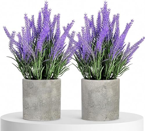HappyFiller Fake Flowers Purple Artificial Lavender Bunches Faux Plants for Window Patio,Rustic Farmhouse, Wedding Centerpieces,Indoor Decorations,Home Vase Fillers,2 Pack