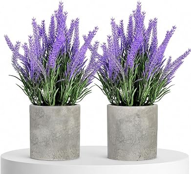 HappyFiller Fake Flowers Purple Artificial Lavender Bunches Faux Plants for Window Patio,Rustic Farmhouse, Wedding Centerpieces,Indoor Decorations,Home Vase Fillers,2 Pack