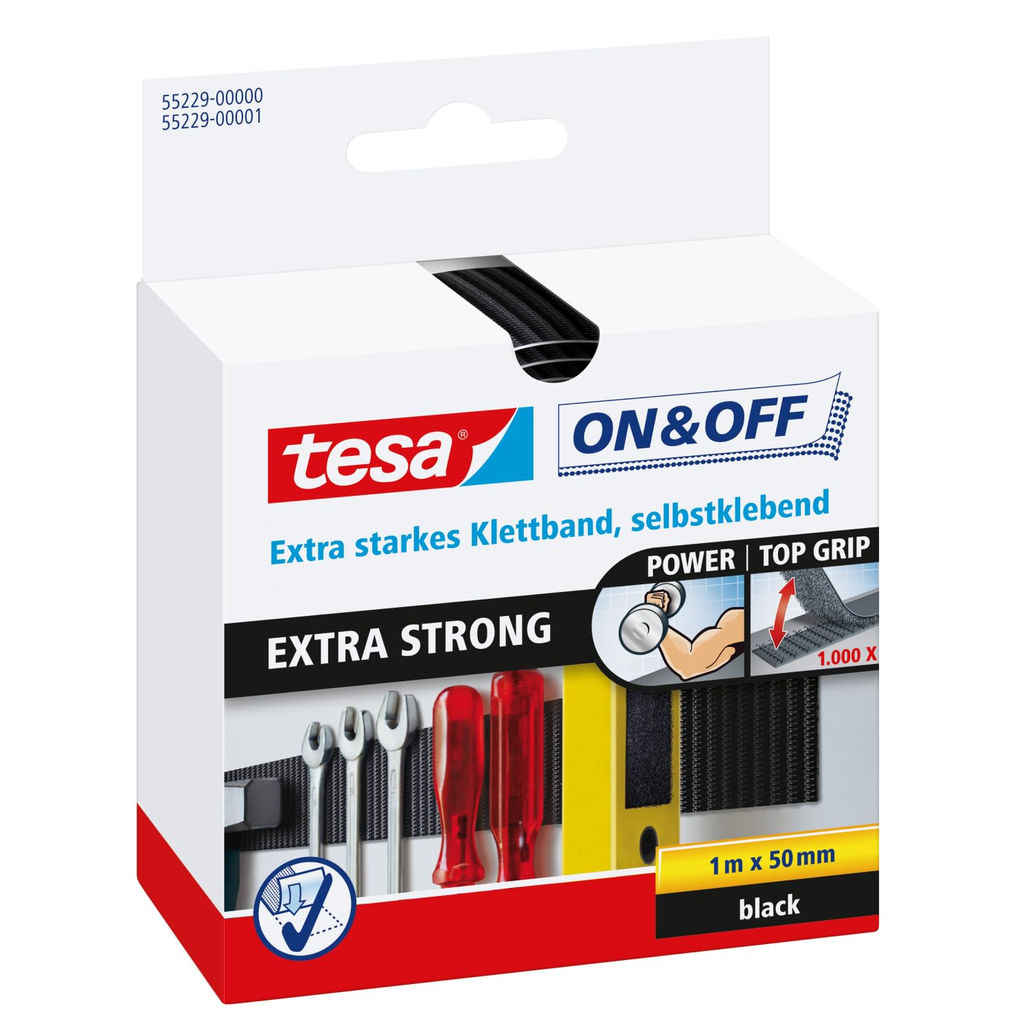 Nastro Attacca/Stacca Tesa Extra Forte - 1m X 50mm, Nero, Per Oggetti Pesanti