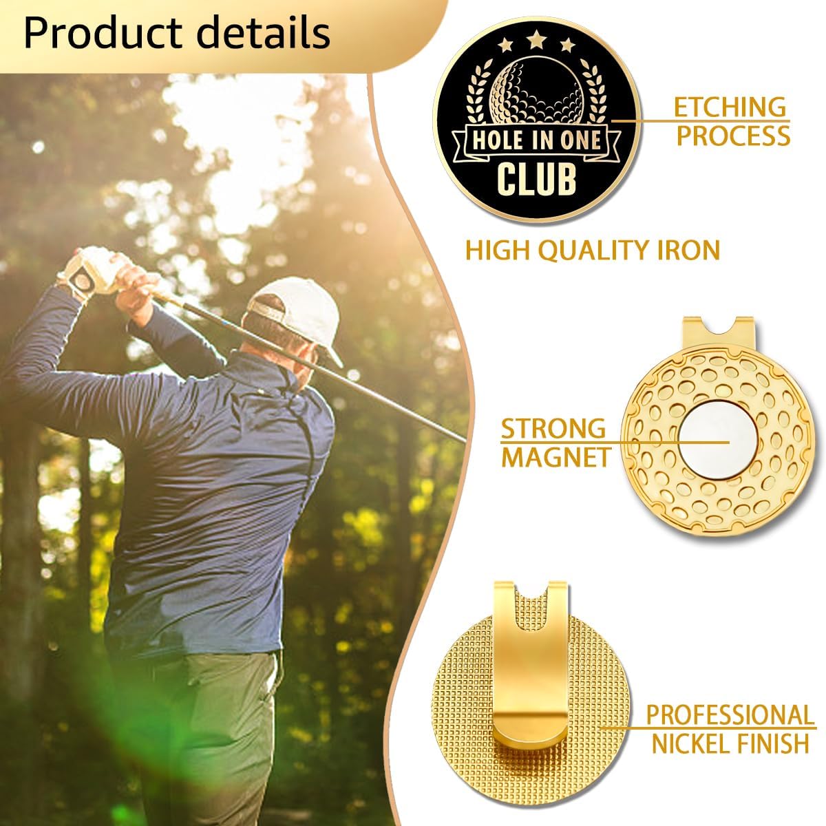 Hole in One Club Black Gold Golf Ball Marker with Magnetic Hat Clip, Golf Accessories for Men Women, Golf Gifts for Men Women Golfer, Birthday Retirement Gifts for Golf Lover Golf Fan?B? image 3