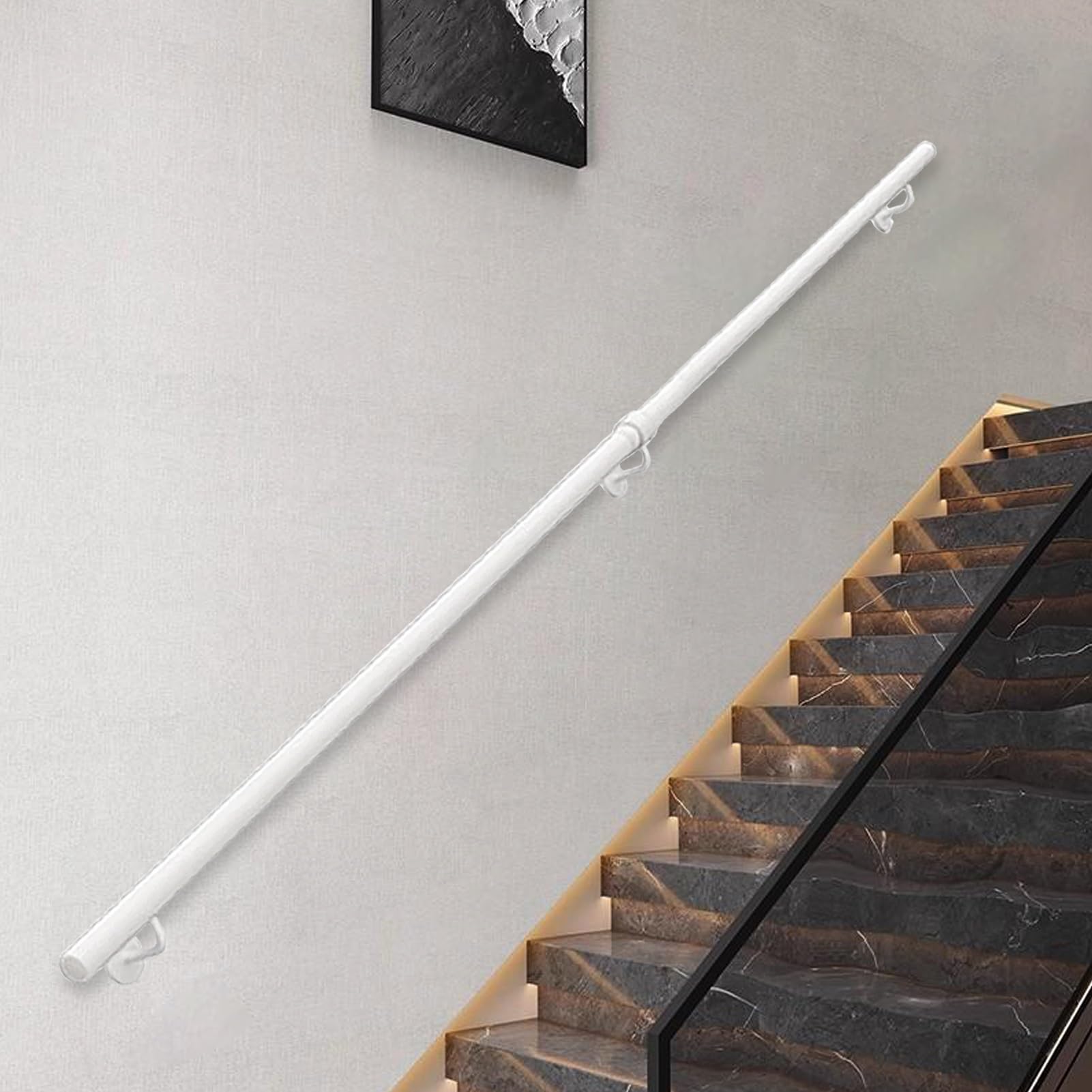Modernes Treppengeländer, 400 cm, weiß, schmiedeeisernes Handlauf-Set mit Wandhalterungen und Metallschrauben, Sicherheitsgeländer für drinnen und draußen.