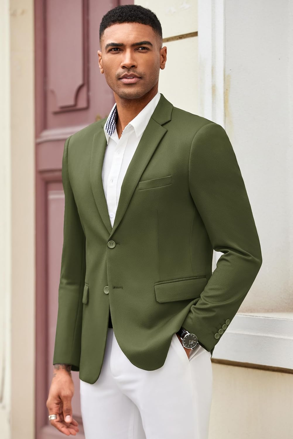 COOFANDY Mens Casual Blazer Slim Fit Suit Jacket Lightweight Knit Sport Coat Two Button Blazer Jacket - Image 3