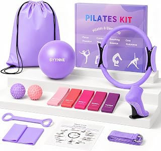 Home Pilates Kit for Women - 14 Pcs Pilates Equipment Set with Pilates Ring and Ball, 5 Resistance Bands Etc Accessories for Beginners Home Workouts - Includes Workout Guide