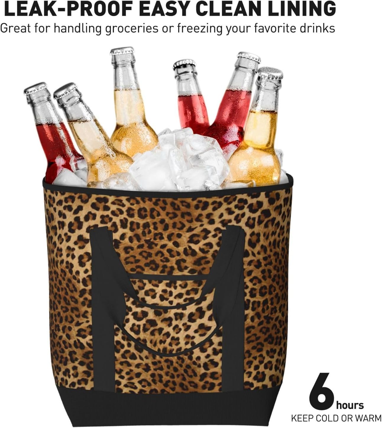 Cute Leopard Print Large Cooler Bag Tote Bag,Reusable Grocery Bag,Lunch Box Bag, For Picnic Beach Camping