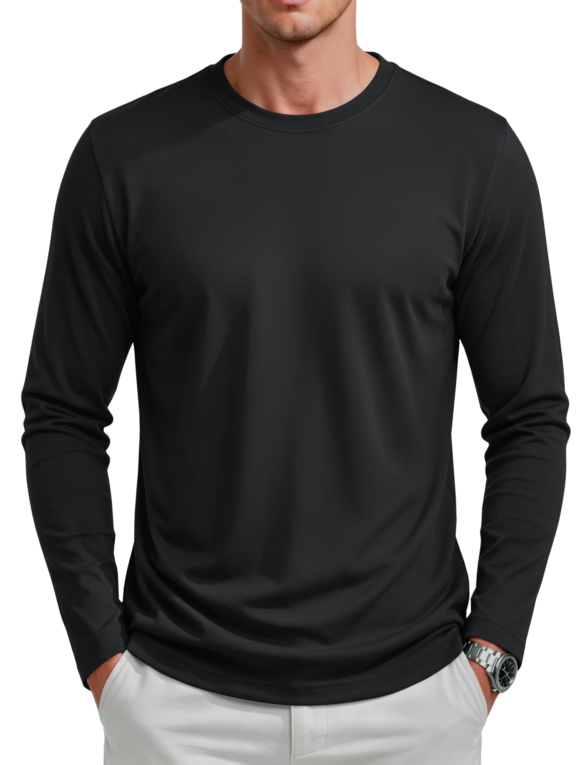 KEFITEVD T Shirt Herren Langarm Baumwolle Rundhals Basic Freizeit T-Shirt | Reine Baumwolle, weicher leichter Stoff, Rundhals, strapazierfähig, etikettfrei, Alltag Freizeit Herbst ,Winter