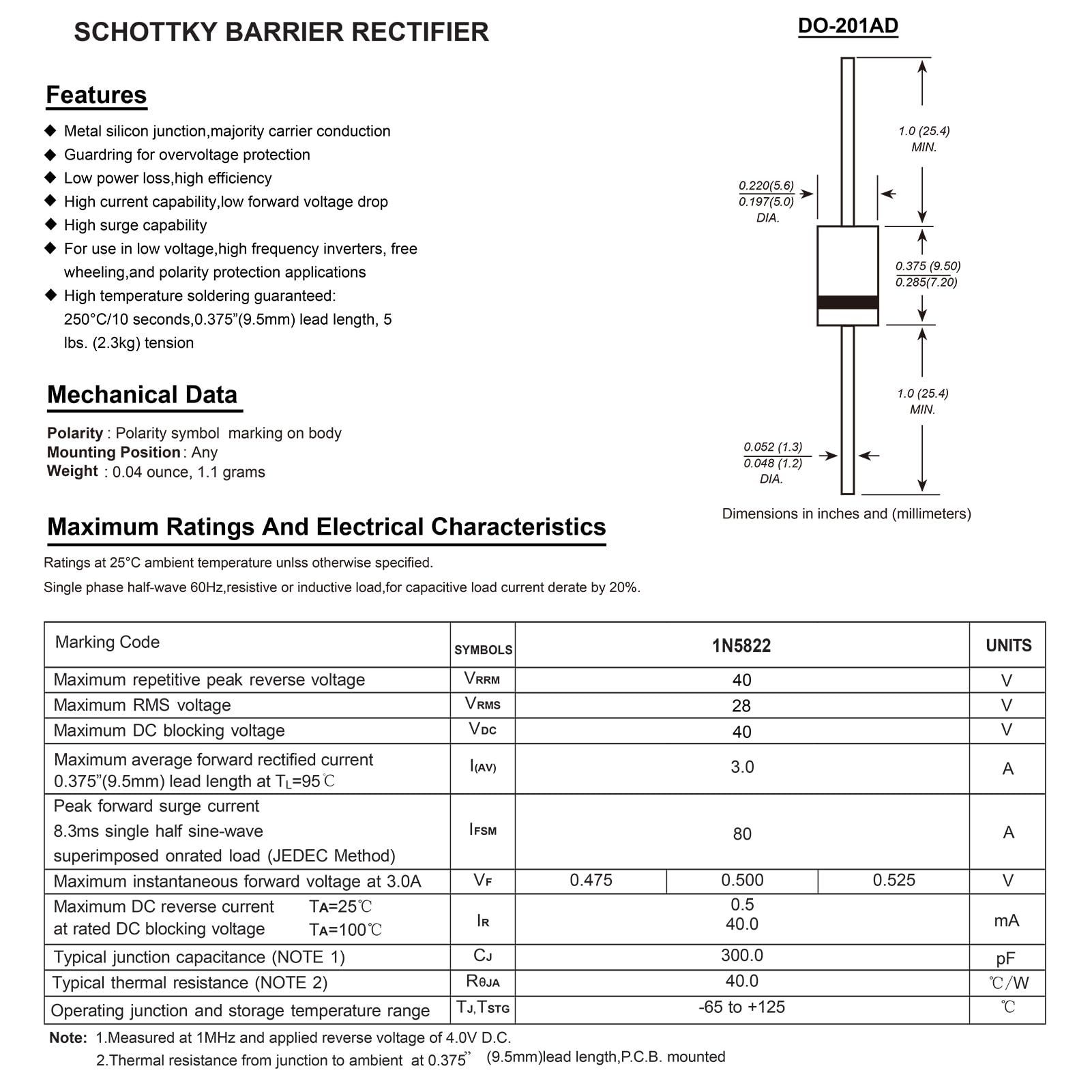 20 Stück Chanzon 1N5822 Schottky-Dioden – 3A, 40V, DO-201AD (DO-27), Axial, Für Gleichrichter-Anwendungen