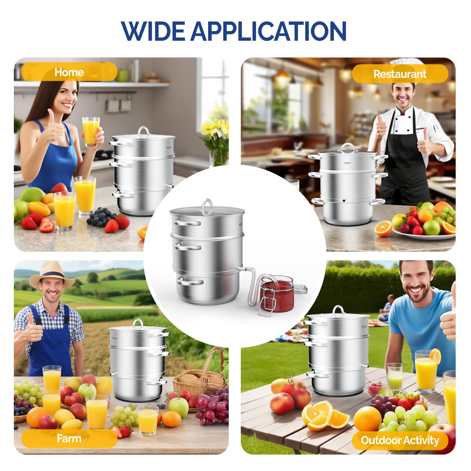Vaporizador de jugo de acero inoxidable de 8.5 cuartos de galón, extractor de frutas y verduras, olla de vapor, con abrazadera de tapa de vidrio templado, asas de bucle, ideal para hacer jugo 7
