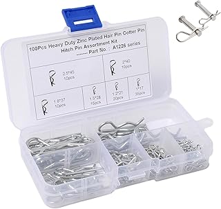 100pcs Cotter Pins Assortment Kit With Storage, 6 Sizes R Clips Split Pins Fasteners Kit, Heavy Duty Retaining Spring Hitch Cotter for Use on Hitch Pin Lock Systems(Silver)