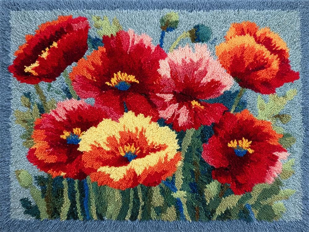 FWRTYCB DIY Crochet Carpet Kit Poppy Flowers 20X15Inch Carpet Making Kit