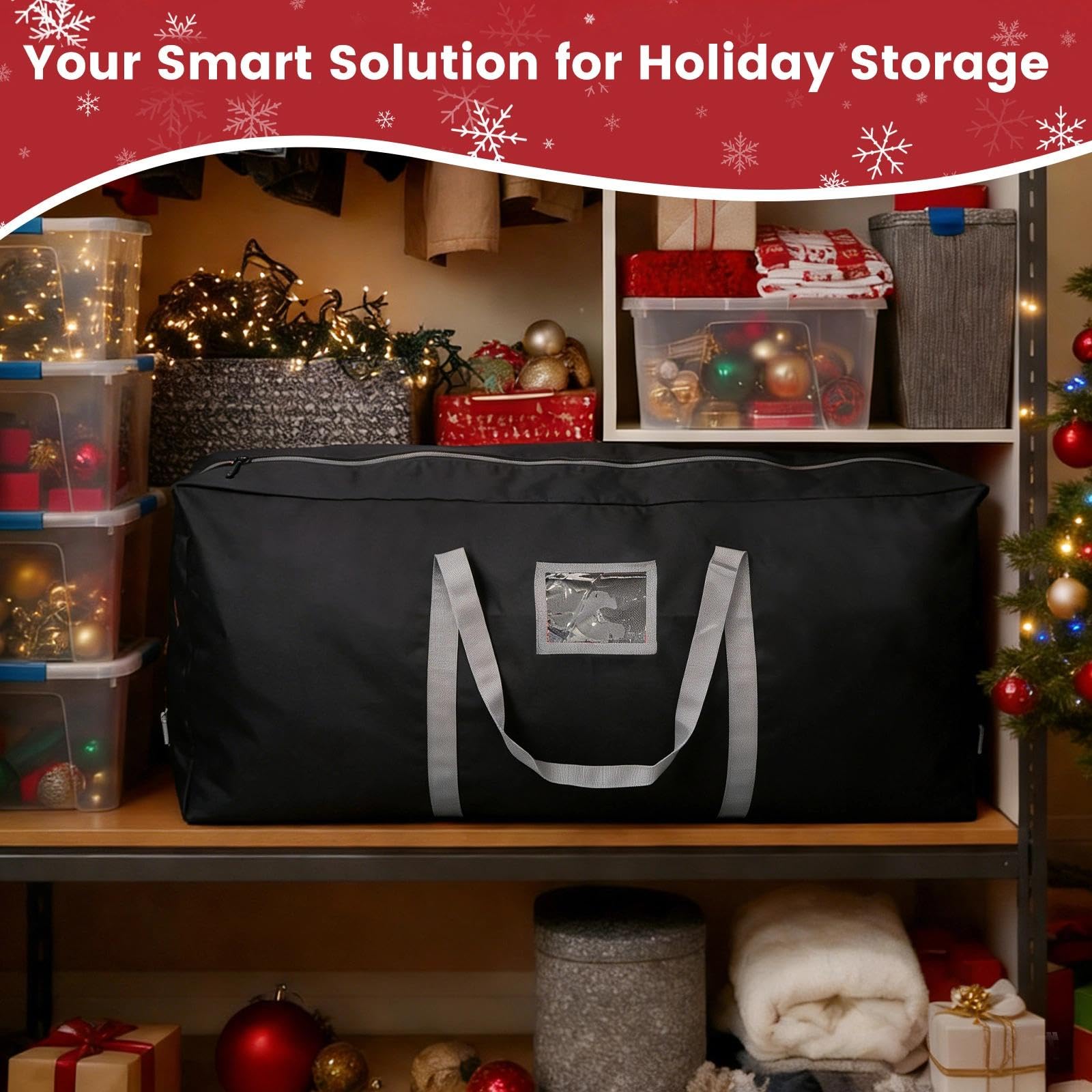 ACTOYS Borsa per Albero di Natale, Borsa Portaoggetti per Albero di Natale Impermeabile, Custodia Albero di Natale, Borsa Porta Albero di Natale 210 cm, Contenitori Addobbi (Nero:120x38x50cm)