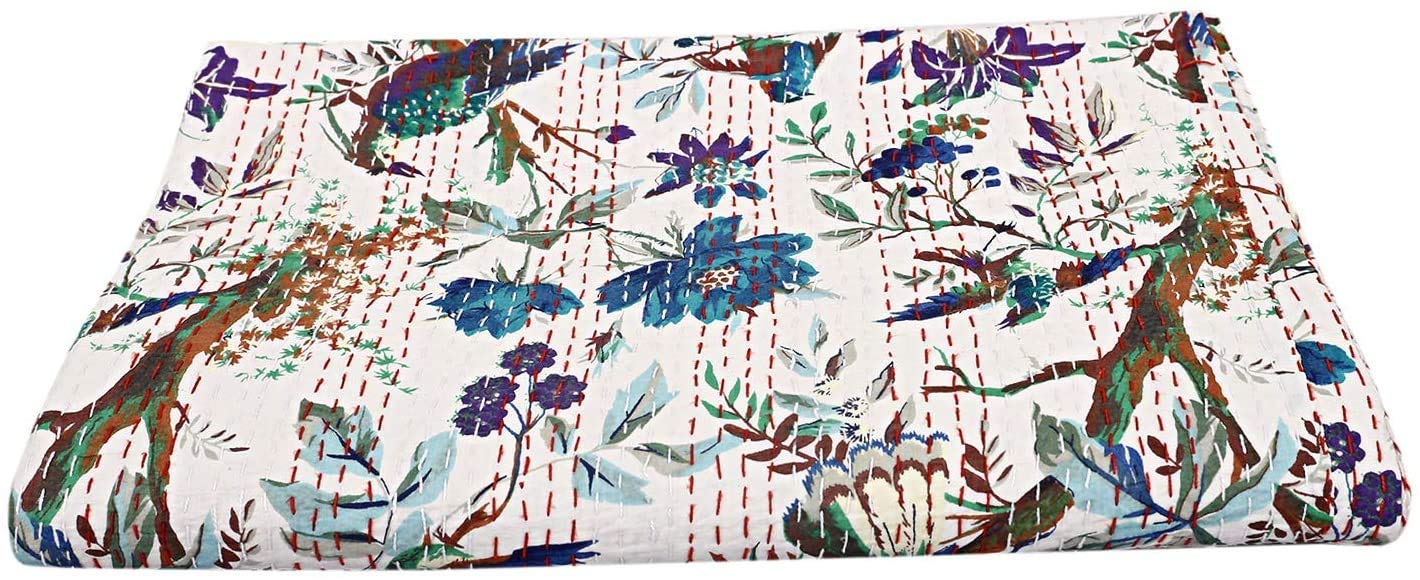 Colcha Kantha Kantha hecha a mano de la India, para cama de matrimonio, Kantha Rallies, reversible, para decoración del hogar, colcha Kantha (60 x 90 pulgadas)