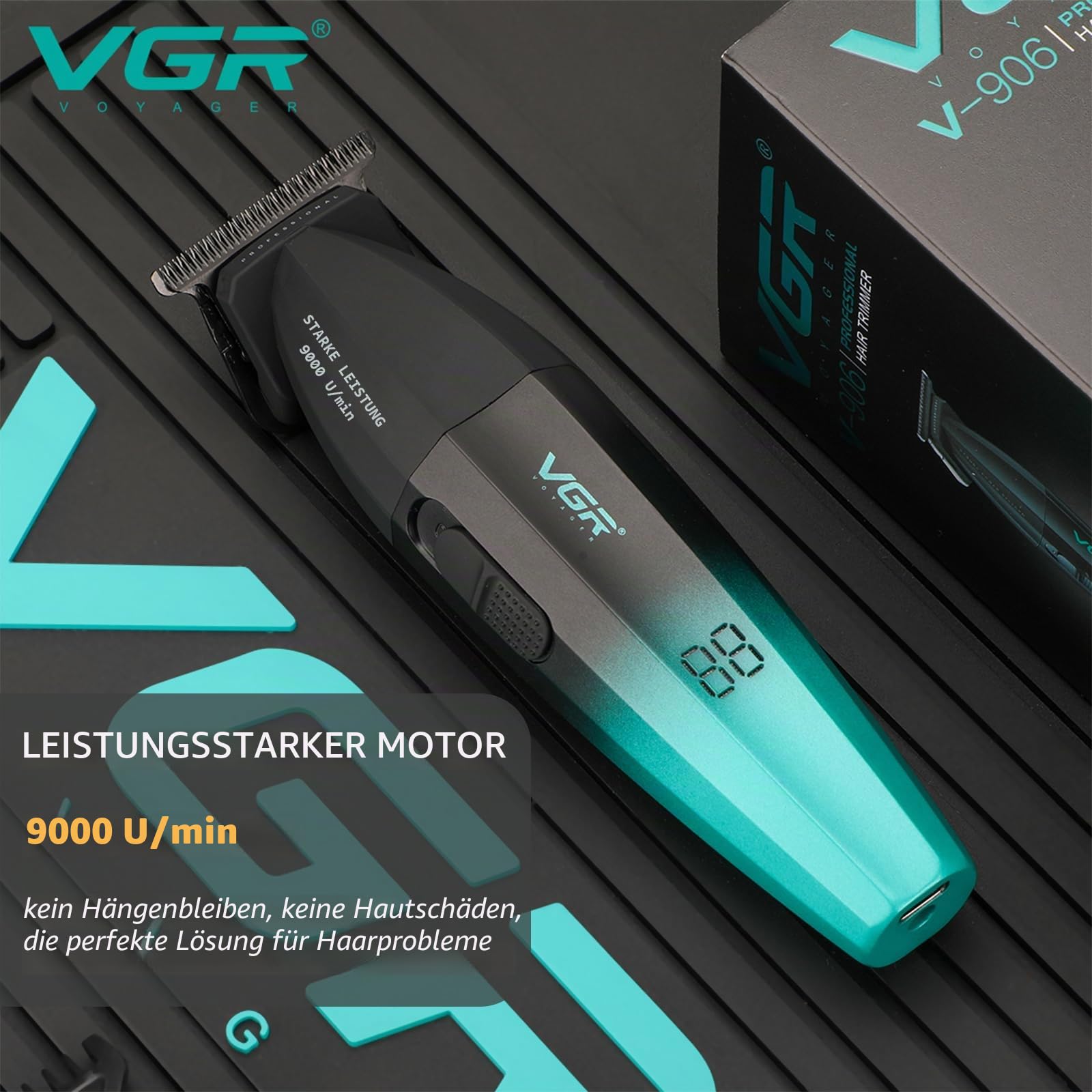 VGR 906 Fresh Fade Professioneller Haarschneider, 9000 U/min, Zero Gapped Bartschneider für Männer, DLC T-Blade Kabelloser Haarschneidemaschine/Trimmer für Barbiere und USB Wiederaufladbar, Gold