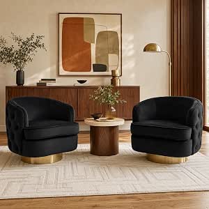 Hyfirm Set of 2 Black Velvet Swivel Accent Chairs