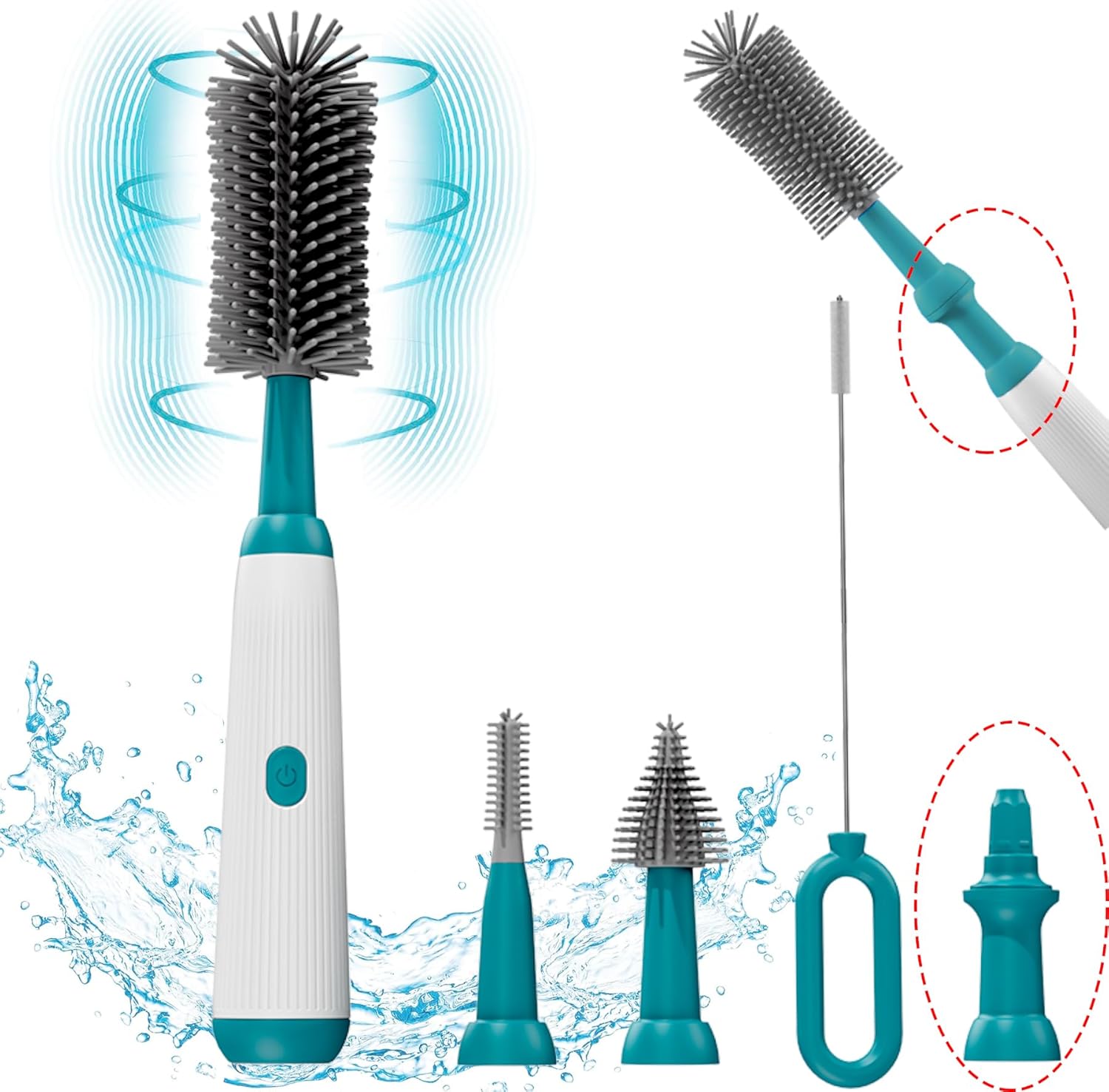 Electric Bottle Brush Cleaner,Baby Bottle Brush, Extra Long Handle Bottle Cleaner Brush,Silicone Bottle Cleaner Brush Set,1500 Mah,Waterproof Ip65 - Image 6