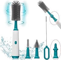 Vista 6 de Limpiador eléctrico de cepillo de botellas,Cepillo de biberón, Cepillo limpiador de botellas de mango extra largo,Juego de cepillos de silicona